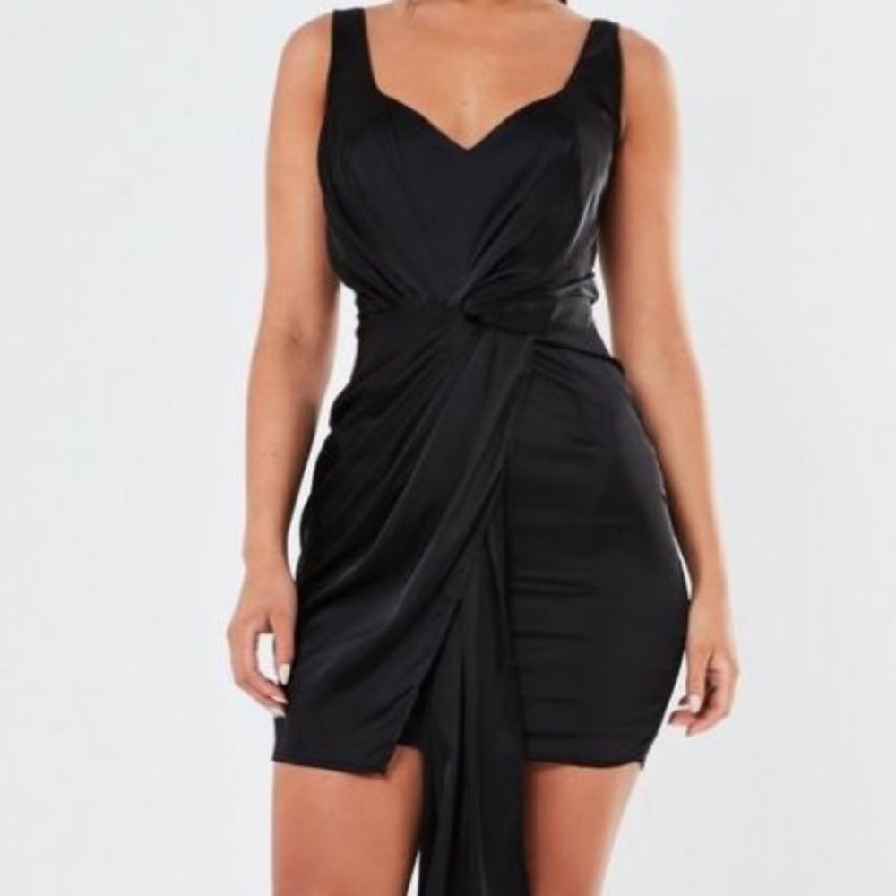 MISSGUIDED Black Silk Dress